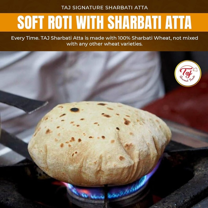 TAJ Signature Sharbati Atta, 10lbs, (Chakki Atta - Stone Ground)