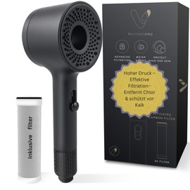 VShower Pro Filter-Duschkopf für hartes Wasser – Hochdruck, Wasser sparend, Chlorentfernung, Wasserenthärtung, 2 Strahlarten, Anti-Verstopfungsdüsen, Schützt Haut & Haare