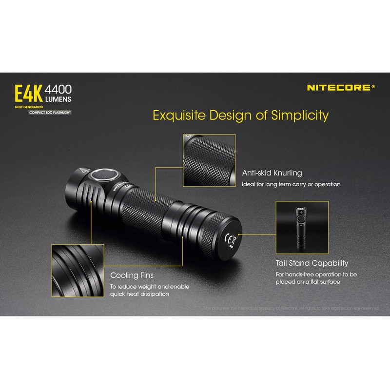 Nitecore E4K 4400 Lumens EDC Compact High Power Rechargeable Flashlight