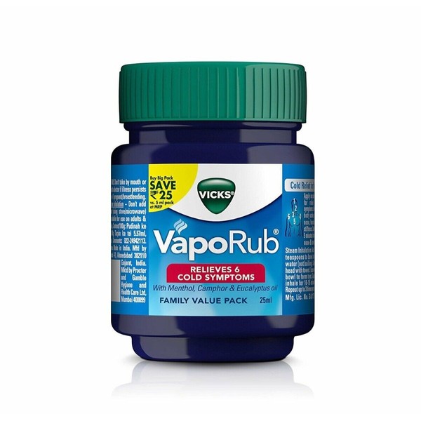 VIcks Vaprub relief from Headache , Cough Cold, Flu , Blocked Nose 25 ml