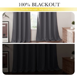 NICETOWN 100% Blackout Curtains 84 inches Long 2 Panels, 2-Layer Cold Reducing & Thermal Insulated Full Blackout Drapes, Energy Efficiency Window Draperies for Bedroom (Grey, 52 inch Wide)