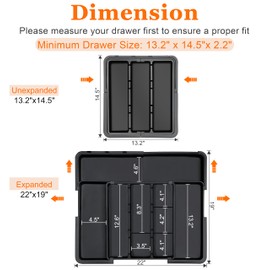 Spaclear Large Utensil Drawer Organizer Expandable Silverware Organizer for Kitchen Drawer Adjustable Cooking Utensil Holder Cutlery Flatware Tray Spatula Tools Gadgets Storage Dividers Plastic Black