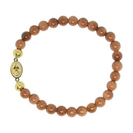 Catholic Town Bracelet with Stainless Steel Virgen de la Caridad del Cobre medal and 6mm Venturina beads (SSBCMVS-6)