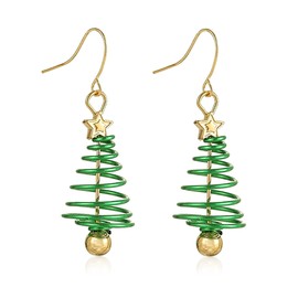 YUNXI Long tassel Bow Christmas Earring Set Jingle Bell Drop Dangle Earrings Holiday Party Gift for Women (Spiral Christmas Tree)
