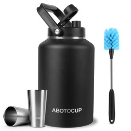 ABOTOCUP 1.5 Gallon Water Jug with Wide Mouth, 192oz Insulated Water Bottle Keep Cold24h&Hot12h, Comes with Ergonomic Handle, Two Double Walled 16oz 18/8 Stainless Steel Cups Thermo Canteen Mug