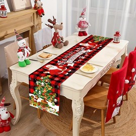 BCZ-Merry Christmas Table Runner - Santa & Tree Design, Polyester, 14x70 Inches, Perfect for Holiday Dining Decor, Christmas Decor