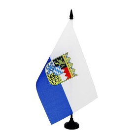 AZ FLAG - Table Flag Bavaria Bavaria 21 x 14 cm - Small Flag Bavaria - Country Germany Office 100% Polyester with 25 cm Flag Pole and Base Made of Black Plastic