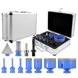 Diamond Tile Hole Saw Kit - 11Pcs 1/4'' X 2, 5/16'', 1'', 1-3/8'', 2'', 3'' Drill Bits, 4/5'' Drilling Milling Bit, 2'' Beveling Chamfer Bit, 2pcs Adapters for Porcelain Tile Ceramic Granite Marble