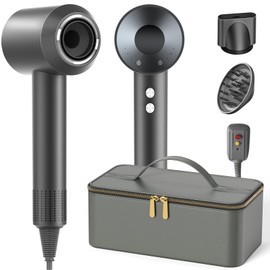 Hair Dryer with Carry Case, 160000 RPM Professional High-Speed Ionic Blow Dryer 200 Millions Negative Ionic&3 Speeds&3 Temps& Low Noise, Hairdryer with diffuser for Faster Drying, No Heat Damage, Gray