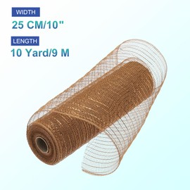 sourcing map 10 Inch Glitter Poly Burlap Mesh for Wreath, Decorative Mesh Fabric Ribbon 10 Yard for Fall Easter Christmas Flower Bow, Light Brown