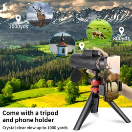 GOHHME 12 X 50 Monocular Telescope Monoculars for Adults BAK4 Prism with Smartphone Holder Upgrade Tripod Waterproof with Night Vision Monoculars for Hiking Bird Watching Hunting Camping