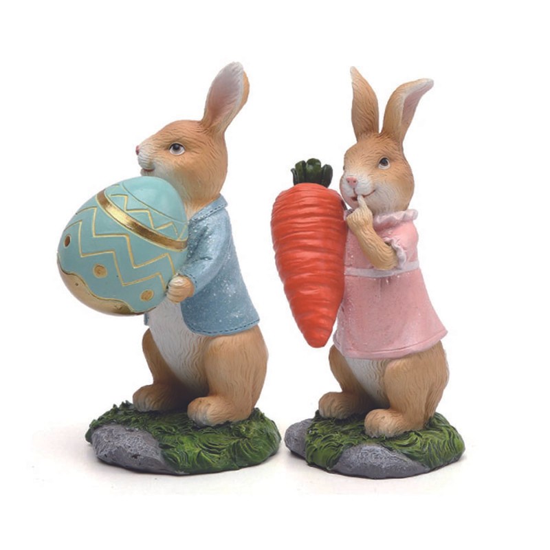 Easter Bunny Figurines with Carrot Cute Resin Bunny Rabbit Statue