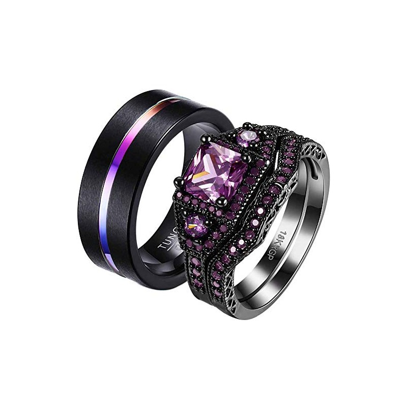 ringheart 2 Rings His and Hers Couple Rings Black Gold