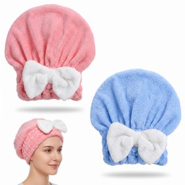 Gorro de microfibra para el cabello, suave y absorbente, de secado rápido, turbante con bonito diseño de corbatín, para mujeres y niñas