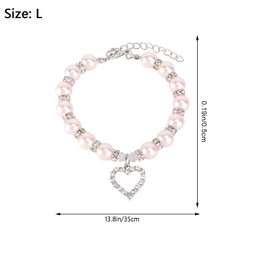 Ling & Bai Pet Supplies Pearl Necklace Dog Love Diamond Pendant Collar Rhinestones Jewelry for Puppy and Kitten (Pink, L)