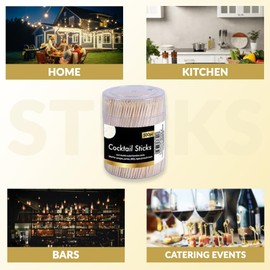 500pcs Bamboo Wooden Toothpicks, 6cm Cocktail Sticks, Double Sided Picks- Home, Kitchen, Bars