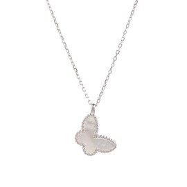 Caratas Elegant 925 Sterling Silver Necklace with Butterfly Pendant Made of Mother Pearl Stone, Adjustable Length, Silver and Gold Chain for Women and Girls, Sterling Silver, None