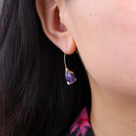 Allereyae Vintage Tulip Flower Dangle Earrings Purple Floral Drop Earrings Enamel Tulip Earrings Flower Threaded Earrings Birth Flower Earrings Jewelry for Women
