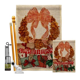 Ornament Collection Pine Cone Wreath Garden House Flag Kit Wintertime Christmas Santa Marry Xmas Present Reindeer Season Snow Decoration Banner Small Yard Gift Double-Sided, Made in USA