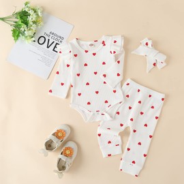 Fullfamous Infant Baby Girl Clothes Valentines Day Outfits,Fall Winter Romper and Pant Set 3-6 months White Heart