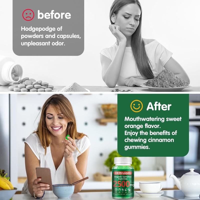 IIEltruiom Spirulina Gummies, Organic Spirulina 2500mg Enhanced Daily Energy -