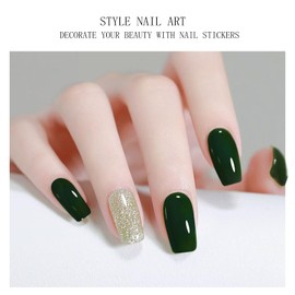 JMEOWIO Gel Nail Stickers Dark Green Semi Cured Gel Nail Strips Wraps UV/LED Nail Supplies Nail Art Design Decoration Accessories