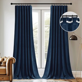 StangH Navy Blue Velvet Curtains 120 inches Long 2 Panels Set, Back Tab & Hook Belt Elgant for Bedroom, Soft Thick Sound Reducing Velvet Drapes for Living Room/Sliding Door, W52 x L120, 2 Panels