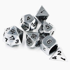 Metal Polyhedral Dice Set for Dungeons & Dragons DND (Mithril)