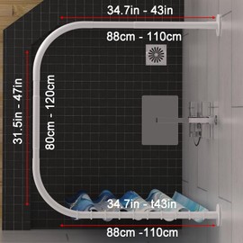 Tanxih U Shower Curtain Rod Adjustable Stainless Steel U Shaped Rack Drill Free Install for Bathroom, Bathtub, Clothing Store (U Shaped White, Length on both sides:31.5"-47",Middle width:34.7"-43")