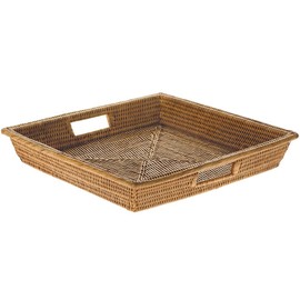KOUBOO 1020046 La Jolla Rattan Square Serving Tray, 17.5" x 17.5" x 2.75", Honey Brown