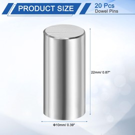 sourcing map 20 Pcs 10 mm x 22 mm Dowel Pins 316L Stainless Steel Cylindrical Dowel Pins Shelf Support Peg Pin Rod Fasten Elements Metal Shelf Pegs Silver Tone