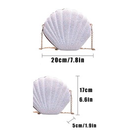 ZHYUAN Women's Glitter Bag, Women's Glitter Bag, Women's Shell Bag, Diamond Handbag, Rhinestone Clutch Purses, Sequin Chain Bag, Shell Purse, Glitter Shell Evening Bag, White