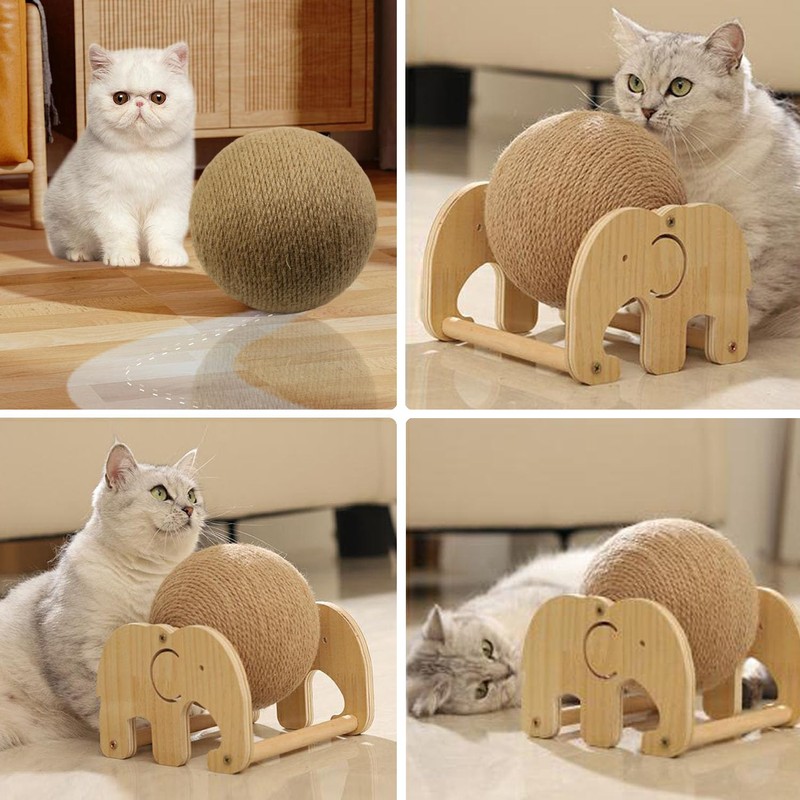 Interactive Wooden Scratch and Exercise Toy - Natural Sisal Scratching