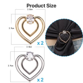 HREDZEO Scarf Rings Clip,4 Pcs Heart Scarf Clip Clothes Corner Knotted Buckle Scarf Holder Clip Durable Rhinestone Scarf Clip for Women Girls Clothes Decorative Accessories