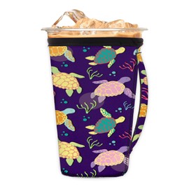 Reusable Iced Coffee Cup Sleeve Neoprene Insulated Sleeves Cup Cover Holder for Cold Drinks Tumbler Cup - Only Cup Sleeves (Sea Turtle, L)
