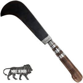 AMINUS Brand - Multi-Purpose Medium Size High Tempered Iron Carbon Steel Traditional Handmade Kozhikkodan Koduval Wooden Gripped Handle Kitchen Knife (8.5-Inch Blade)