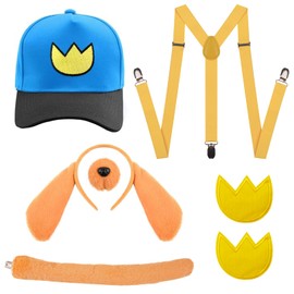 7-Piece Animal Puppy Dog Costume Set, Includes Baseball Cap, Back, Dog Ear Headband, Nose, Tail and Sticker, Animal Party Rave Birthday Puppy Cosplay Decoration Accessories for Adults Children