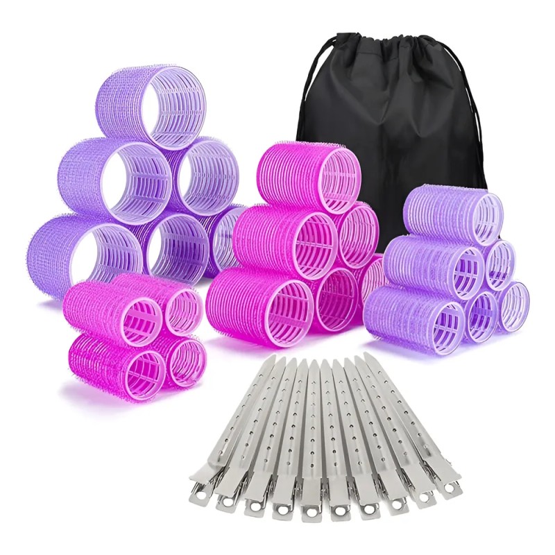 33pcs Hair Rulos Tubos Plástica Para Cabello Autoadheribles Rojo Y