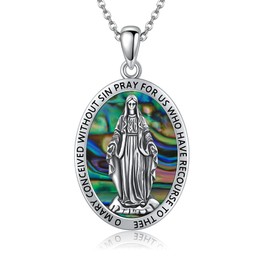 ONEFINITY Mary Necklace for Women 925 Sterling Silver Mary's Pendant Wonderful Medal Mother of Mary Pendant De La Virgen Mary Medallion Saint Mary Pendant, Sterling Silver, No Gemstone