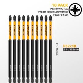 LOZAGU 10-Piece 152mm PZ2 Magnetic Impact Long Screwdriver Driver Bits Set Pozi Pozidriv Heavy Duty with Storage Box
