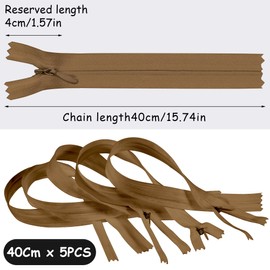 5pcs Invisible Zips, Beige Zips, 16 Inch / 40cm Nylon Closed-Ended Concealed Zipper, Plastic Zip Fixer for Tailor Sewing Tools Craft Dressmaking Pillows Cushions Skirts Clothes Bags Pants (Beige)
