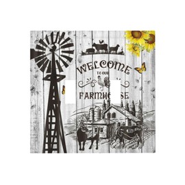 Rustic Windmill Farmhouse Double Toggle Light Switch Cover Plate Decorative Sunflower Butterfly Wood Board 2-Gang Wall Plate Country Vintage Farm Cows Electrical Switchplate Faceplate for Bathroom
