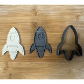 Space Rocket Cookie Cutter & Stamp Set, model A100 4" Made in USA by Mighty Gadget (4 x 2.6 inches)