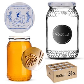 KADAX Honey Jars, 900 ml, Preserving Jars with Fi82 mm Screw Lid, Jars for Honey, Jam Jars, Screw Jars, Preserving Jars (Cook, Pack of 24)
