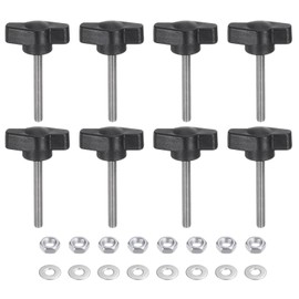 HARFINGTON 8pcs Tee Wing Knobs M4 x 30mm Metric 304 Stainless Steel Threaded Stud 27mm Z/T Head Plastic Handles Thumb Screws Hand Clamping Knob Grip Thumbscrew with Nuts Washers, Black