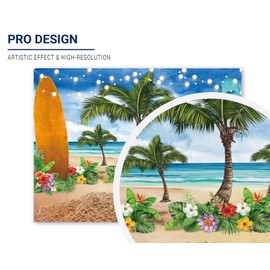 Allenjoy Summer Beach Ocean Photography Backdrops Blue Sky Seaside Surfboard Tropical Palm Trees Luau Kids Girl 1st Birthday Party Decor Banner Baby Shower 8x6ft Photoshoot Background Photo Booth Prop