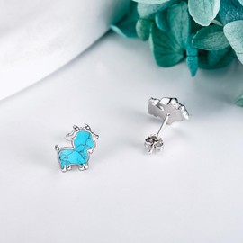 Goat Turquoise Earrings Sterling Silver Goat Stud Earrings Animal Mother's Day Jewelry for Women