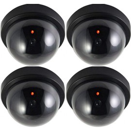 4 x O&W Security Dummy Camera with Lens, Dummy Surveillance Camera, Fake Camera with Red Flashing LED, Indoor and Outdoor Use
