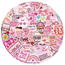 50Pcs Pink Love Stickers, Waterproof Heart Self Loves Sticker, Cute Scrapbook Aesthetic Reading Decals Book Lovers Gifts for Greeting Cards Laptops Phone Cases Tumblers Water Bottles Girls (Love)