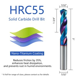 ‌AYCHOLIZ 7/32" Carbide CNC Drill Bit - 55 HRC 120° Point, Straight Shank Short-Length for Hardened Steel/Cast Iron, CNC Machines Only (Not for Hand Drills)